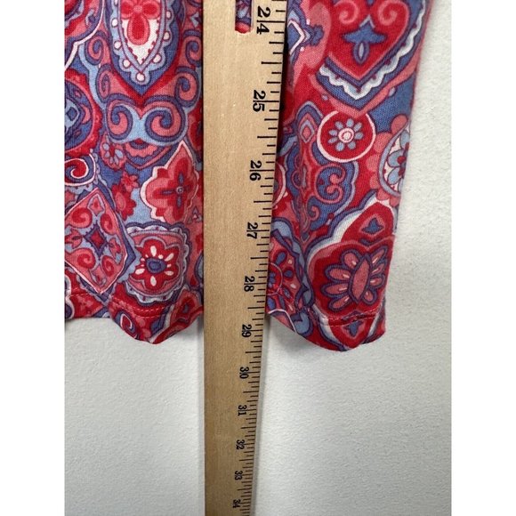 Talbots Large Womens Tunic Top Pink Colorful 3/4 Sleeve Cotton Modal Split VNeck - Picture 6 of 9